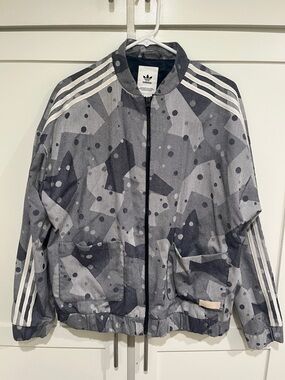 adidas Grey and White Patterned Track Jacket M RARE
